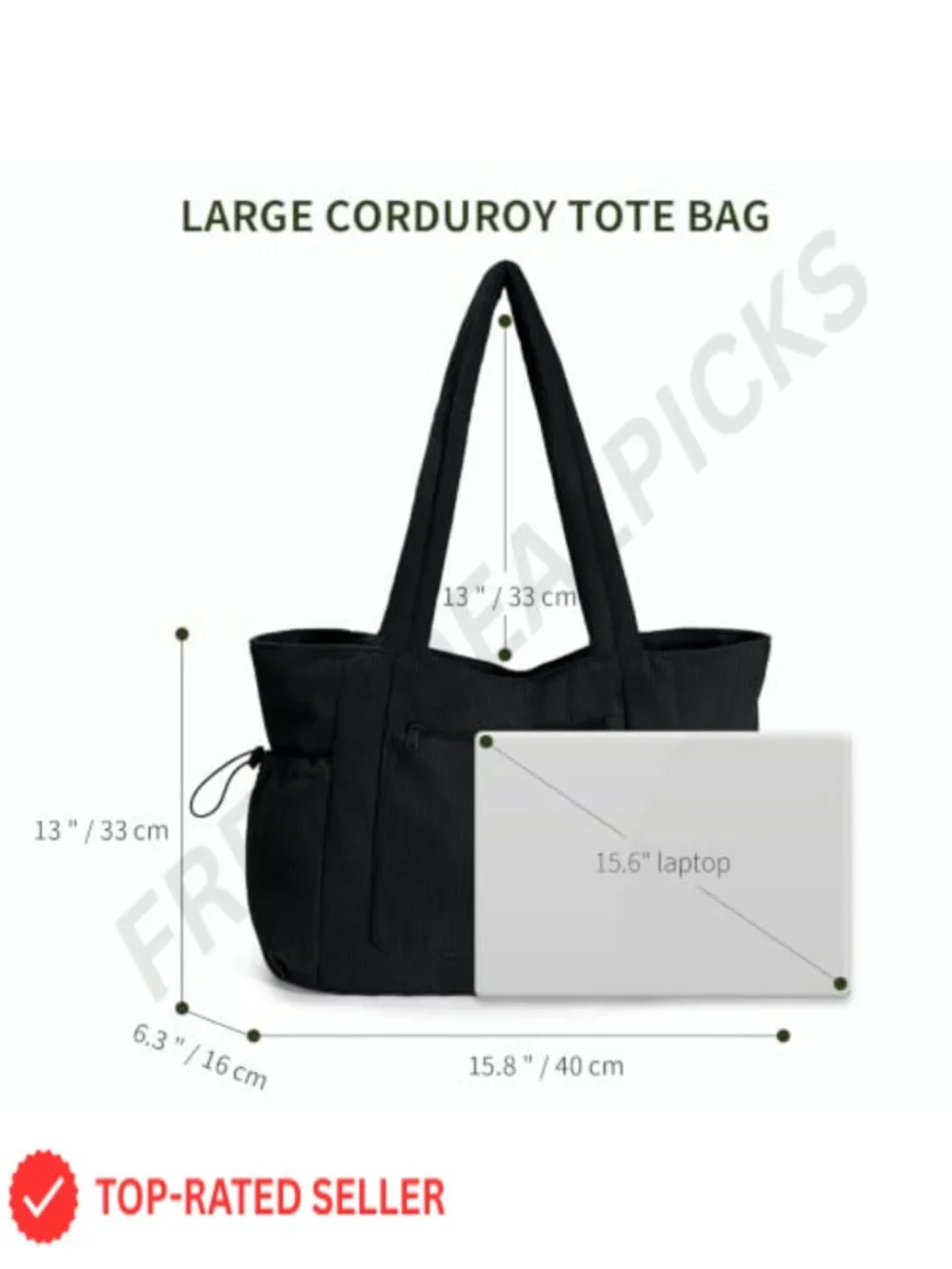 Oversized Corduroy Work Tote with 40oz Cup Holder Laptop Bag for Women Office